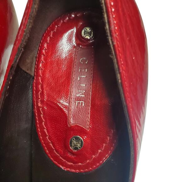 Celine Vampy Pumps Goth Pin-Up Red Patent Leather Black Carved Heel - 36.5 IT - Picture 8 of 11